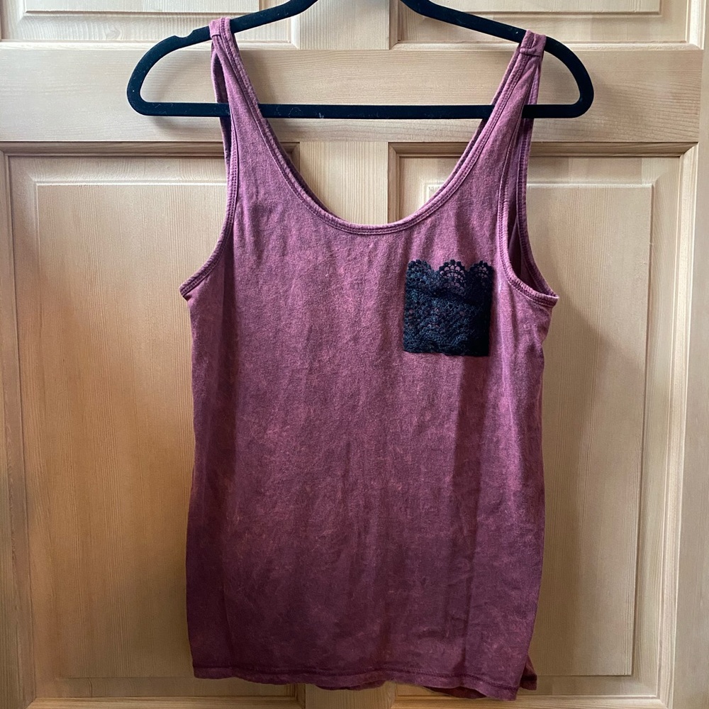 Purple Hand Dyed Tank with Black Lace Pocket